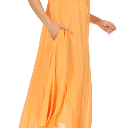 Sakkas Egan Women's Long Embroidered Caftan Dress / Cover Up With Embroidered Cap Sleeves