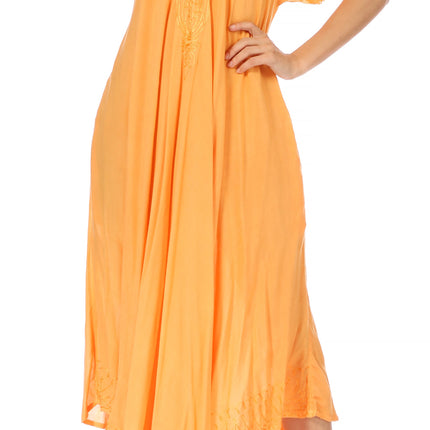 Sakkas Egan Women's Long Embroidered Caftan Dress / Cover Up With Embroidered Cap Sleeves