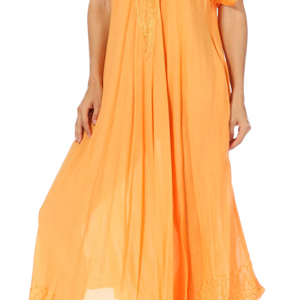 Sakkas Egan Women's Long Embroidered Caftan Dress / Cover Up With Embroidered Cap Sleeves