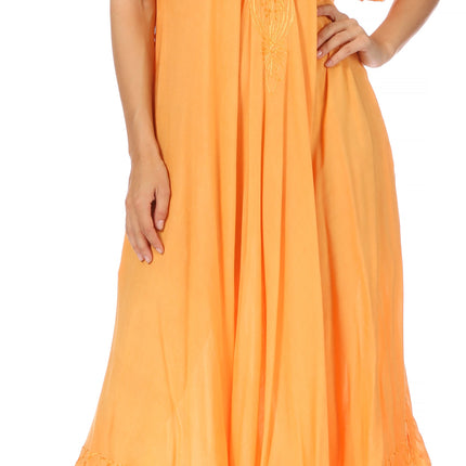 Sakkas Egan Women's Long Embroidered Caftan Dress / Cover Up With Embroidered Cap Sleeves