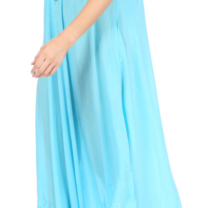 Sakkas Egan Women's Long Embroidered Caftan Dress / Cover Up With Embroidered Cap Sleeves