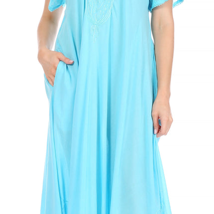 Sakkas Egan Women's Long Embroidered Caftan Dress / Cover Up With Embroidered Cap Sleeves