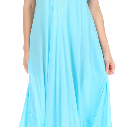 Sakkas Egan Women's Long Embroidered Caftan Dress / Cover Up With Embroidered Cap Sleeves
