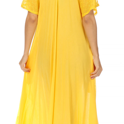Sakkas Egan Women's Long Embroidered Caftan Dress / Cover Up With Embroidered Cap Sleeves