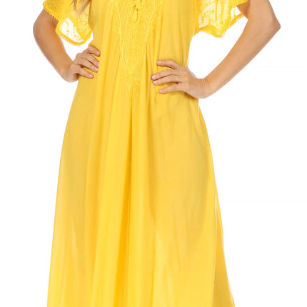Sakkas Egan Women's Long Embroidered Caftan Dress / Cover Up With Embroidered Cap Sleeves