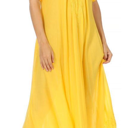 Sakkas Egan Women's Long Embroidered Caftan Dress / Cover Up With Embroidered Cap Sleeves
