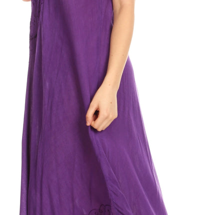 Sakkas Egan Women's Long Embroidered Caftan Dress / Cover Up With Embroidered Cap Sleeves