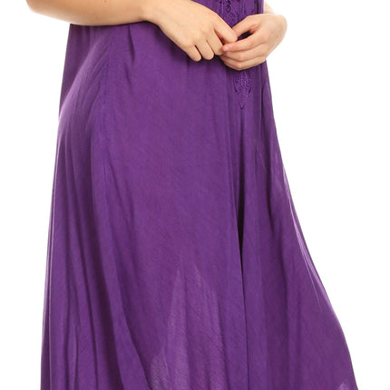 Sakkas Egan Women's Long Embroidered Caftan Dress / Cover Up With Embroidered Cap Sleeves