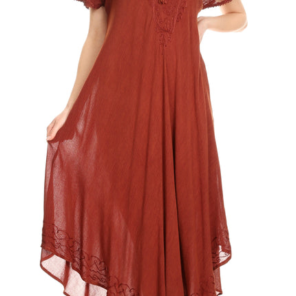 Sakkas Egan Women's Long Embroidered Caftan Dress / Cover Up With Embroidered Cap Sleeves