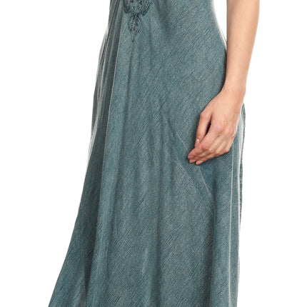 Sakkas Egan Women's Long Embroidered Caftan Dress / Cover Up With Embroidered Cap Sleeves