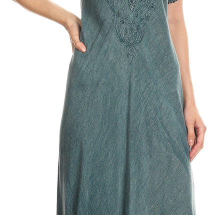 Sakkas Egan Women's Long Embroidered Caftan Dress / Cover Up With Embroidered Cap Sleeves