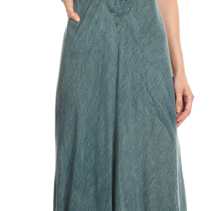 Sakkas Egan Women's Long Embroidered Caftan Dress / Cover Up With Embroidered Cap Sleeves