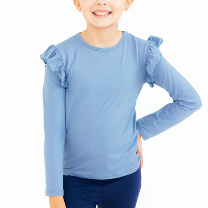 Dusty Blue L/S Ruffle Tee