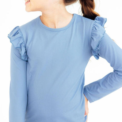Dusty Blue L/S Ruffle Tee