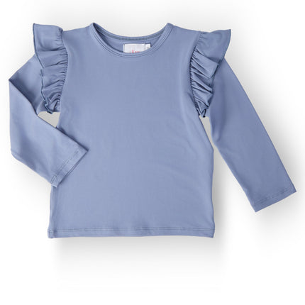 Dusty Blue L/S Ruffle Tee