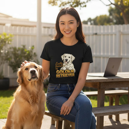 Easily Distracted By Golden Retriever Women Graphic T-Shirt Cotton Pet Lover Casual Top - Shaketea