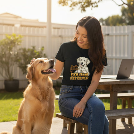 Easily Distracted By Golden Retriever Women Graphic T-Shirt Cotton Pet Lover Casual Top