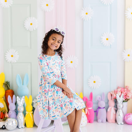 Egg-cellent 3/4 Sleeve Pocket Twirl Dress