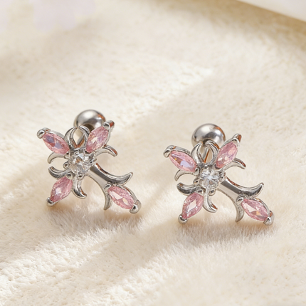 Light Luxury Copper Zircon Cross Earrings