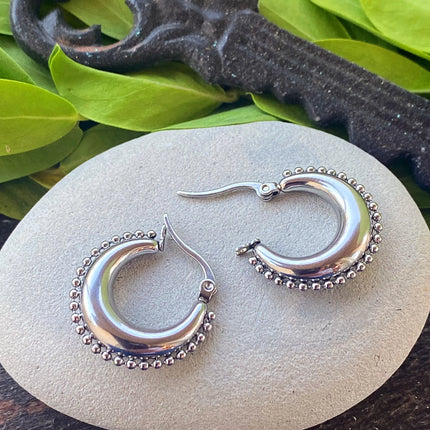 RIVETED MOON HOOPS