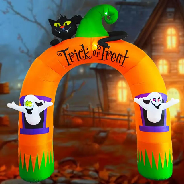 10FT Giant Inflatable Arch with Black Cat and Ghosts Outdoor Patio Lawn Halloween Inflatable Decorations - Dashing Nova