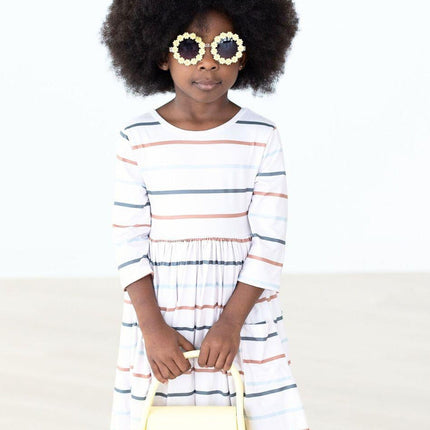 Fall Stripes 3/4 Sleeve Pocket Twirl Dress