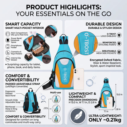 O-TBOST Crossbody Sling Bag – Lightweight Sport Chest Pack