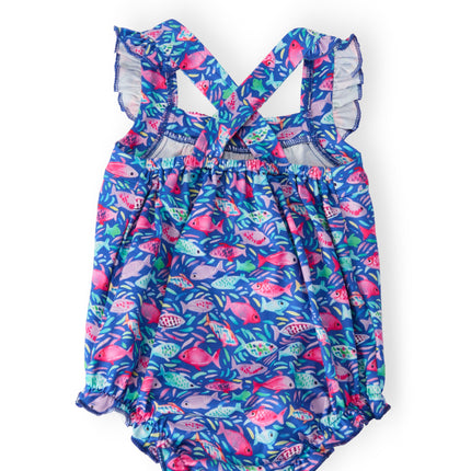 Fish in the Sea Ruffle Cross Back Romper