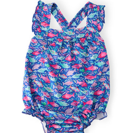 Fish in the Sea Ruffle Cross Back Romper