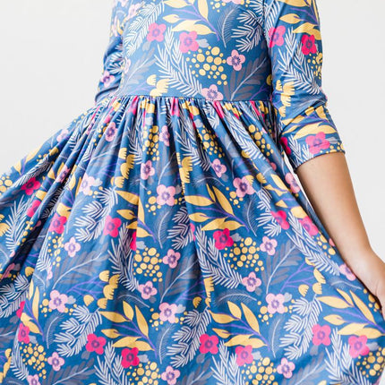 Flora 3/4 Sleeve Pocket Twirl Dress