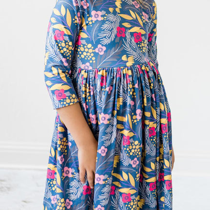 Flora 3/4 Sleeve Pocket Twirl Dress