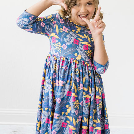 Flora 3/4 Sleeve Pocket Twirl Dress