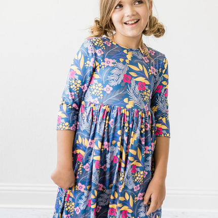 Flora 3/4 Sleeve Pocket Twirl Dress