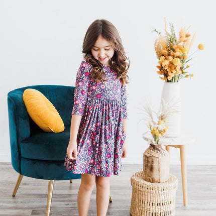 Flower Farm 3/4 Sleeve Pocket Twirl Dress