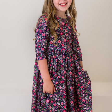 Flower Farm 3/4 Sleeve Pocket Twirl Dress