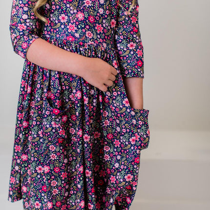 Flower Farm 3/4 Sleeve Pocket Twirl Dress