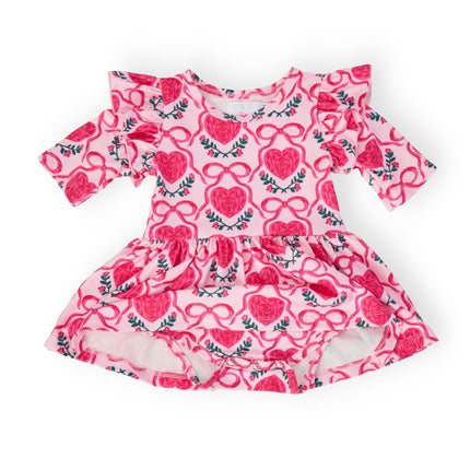 Fluttering Hearts 3/4 Sleeve Flutter Twirl Bodysuit