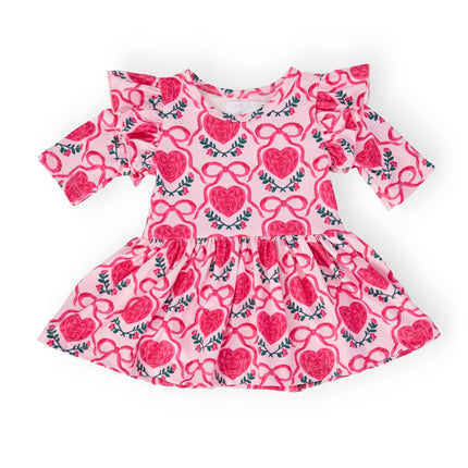 Fluttering Hearts 3/4 Sleeve Flutter Twirl Bodysuit