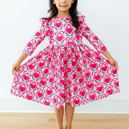 Fluttering Hearts 3/4 Sleeve Ruffle Twirl Dress