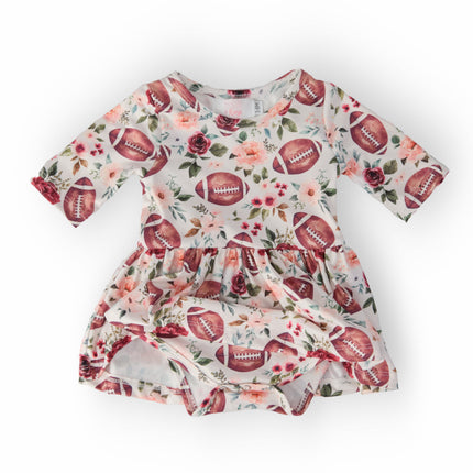 Footballs & Flowers 3/4 Sleeve Twirl Bodysuit