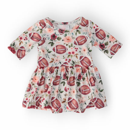 Footballs & Flowers 3/4 Sleeve Twirl Bodysuit