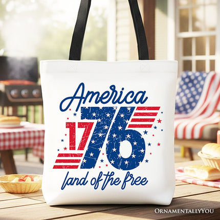 America 1776 Land of the Free Tote Bag, Vintage 4th of July Gift Shopper - Dashing Nova