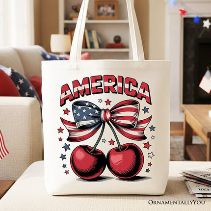 America Coquette Cherries Tote Bag, Patriotic 4th of July Gift Shopper - Dashing Nova