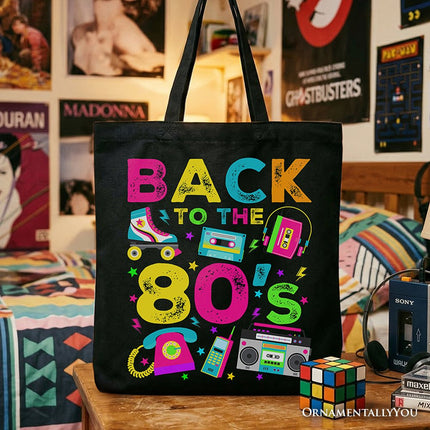 Back To The 80s Tote Bag, Colorful Retro Eighties Party Gift Shopper - Dashing Nova
