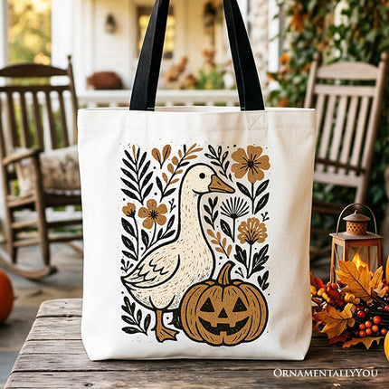 Boho Goose Halloween Pumpkin Tote Bag, Spooky Fall Floral Gift Shopper - Dashing Nova