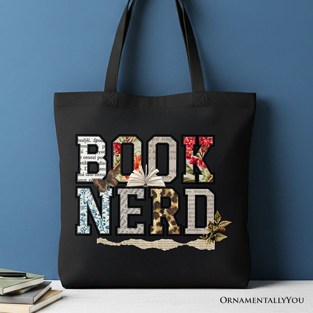 Book Nerd Collage Retro Tote Bag, Bookish Booktok Librarian Gift Shopper - Dashing Nova