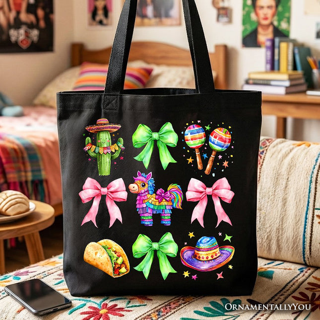 Cinco De Mayo Coquette Bow Tote Bag, Mexican Fiesta Maracas Gift Shopper - Dashing Nova