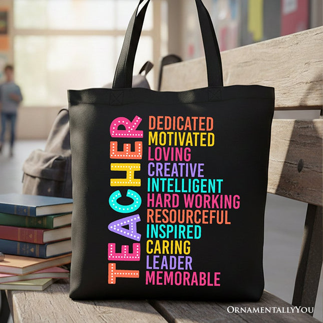 Colorful Teacher Acronym Tote Bag, Motivational Gift Shopper for Educators - Dashing Nova