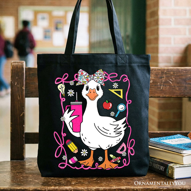 Coquette Teacher Goose Tote Bag, Funny Classroom Gift Shopper for Educators - Dashing Nova