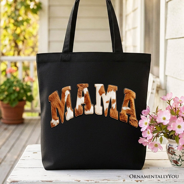 Cow Print Mama Western Tote Bag, Faux Cowhide Mom Gift Shopper - Dashing Nova